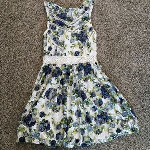 City Studio White Lace Dress with Blue and Green Floral Print
